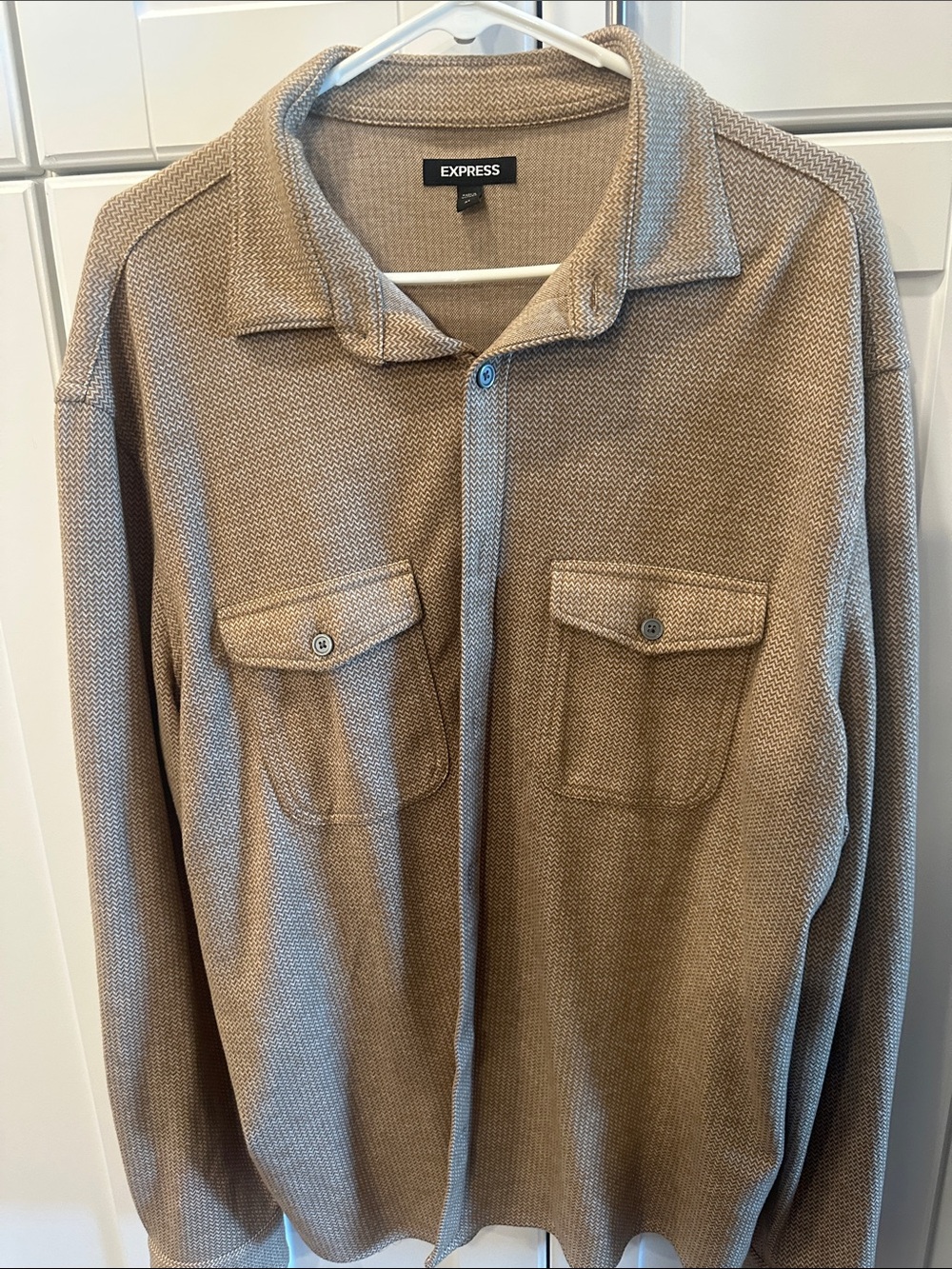 Express Men's Light Brown Knit Shirt Jacket
